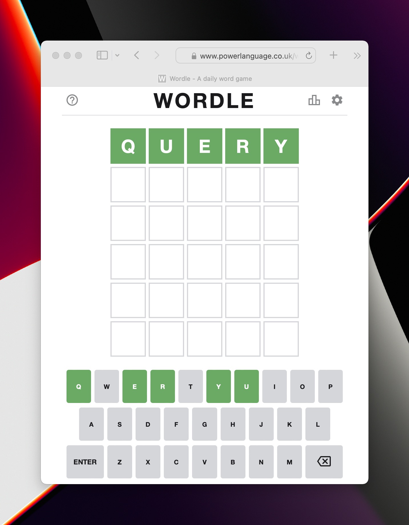 Wordle success in one try